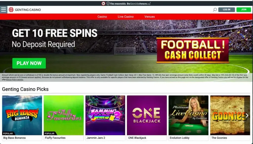 Genting Casino website interface.