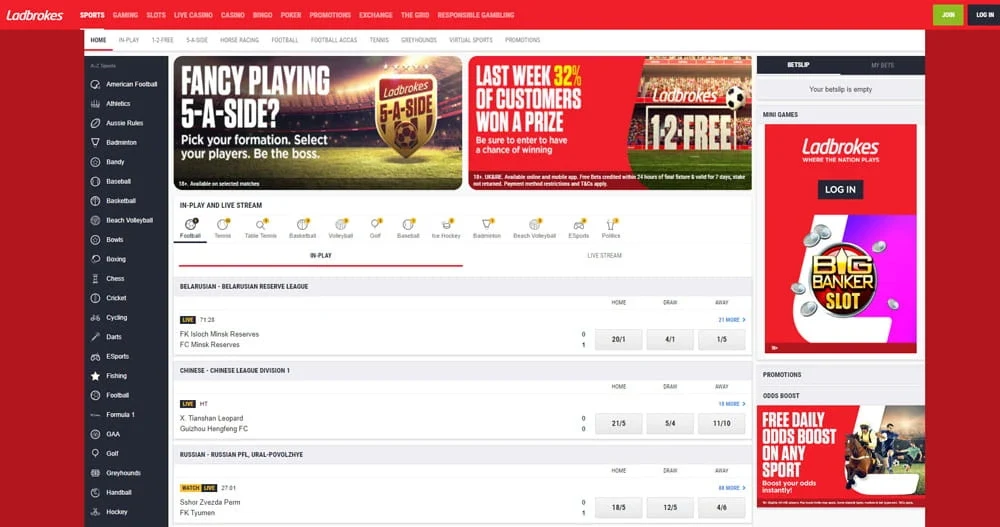 LadBrokes website interface.