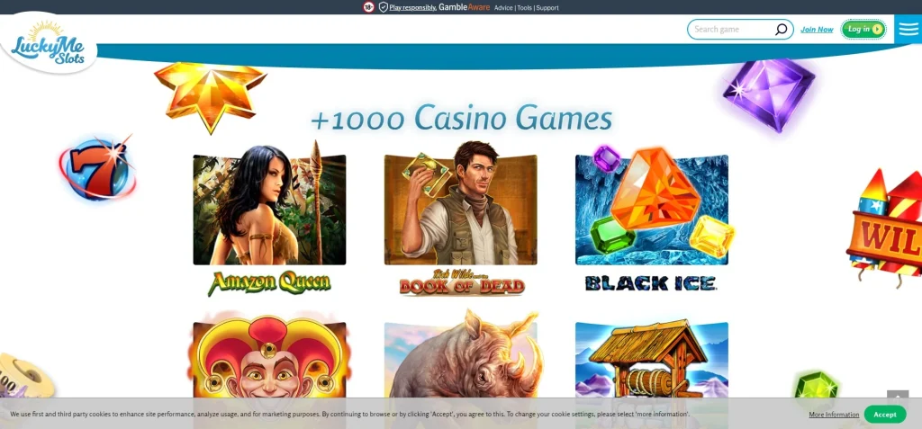 Lucky Me Slots Website Interface.