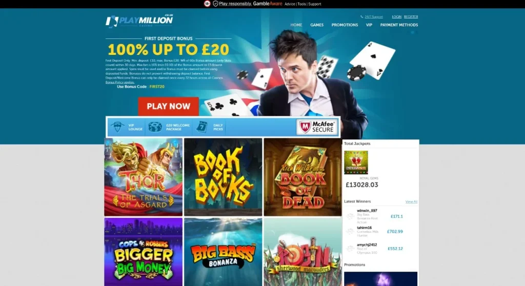 PlayMillion Casino Website Interface with games.