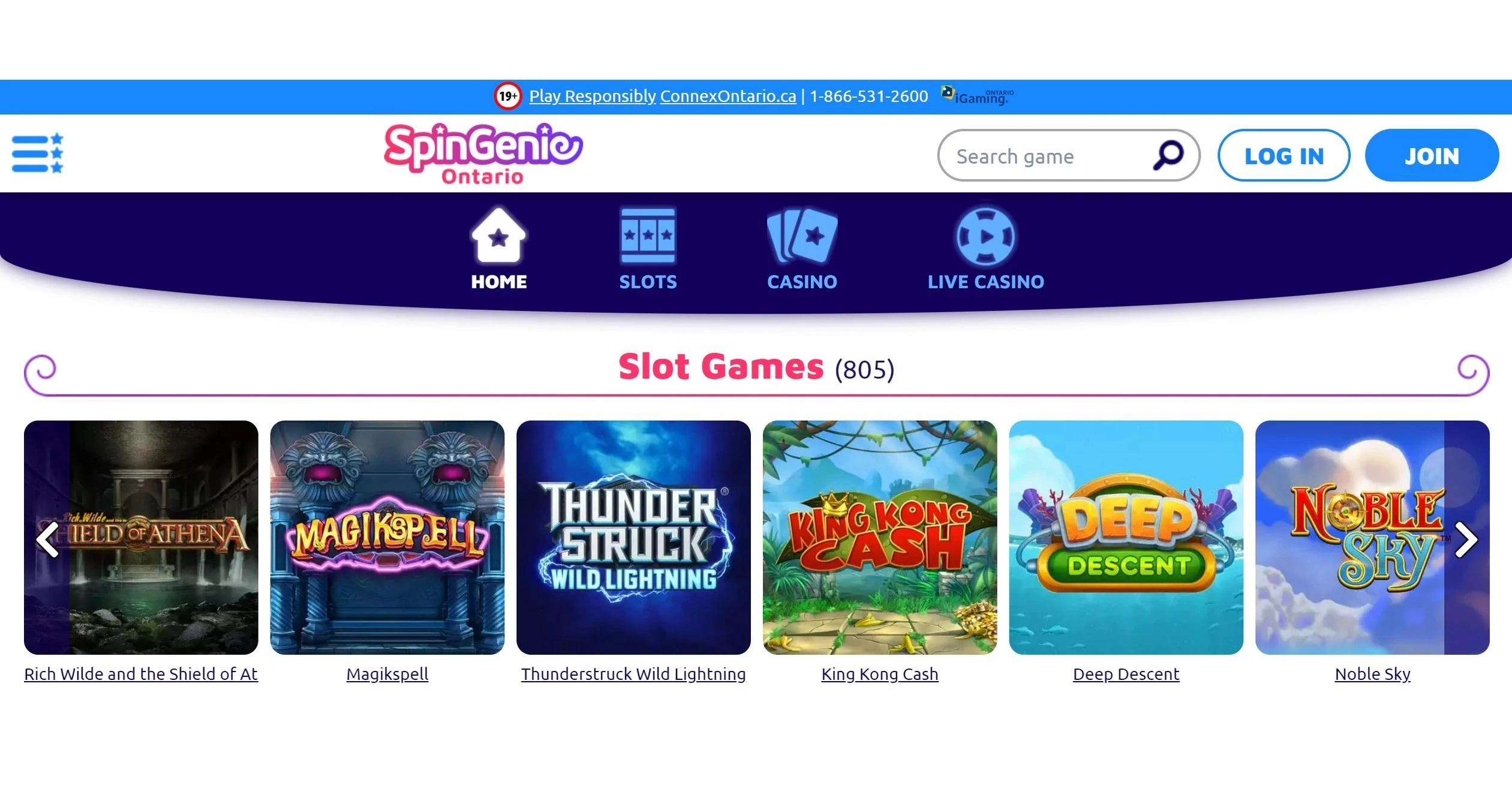 Spin Genie Casino website interface.