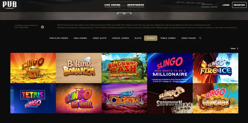 Pub casino site theme and slots variats.