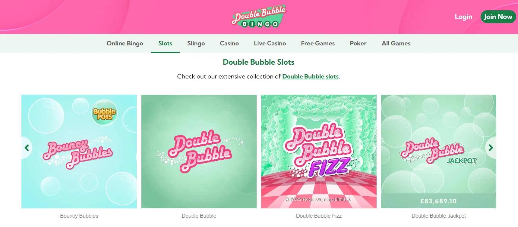 Double Bubble Bingo Website Interface.